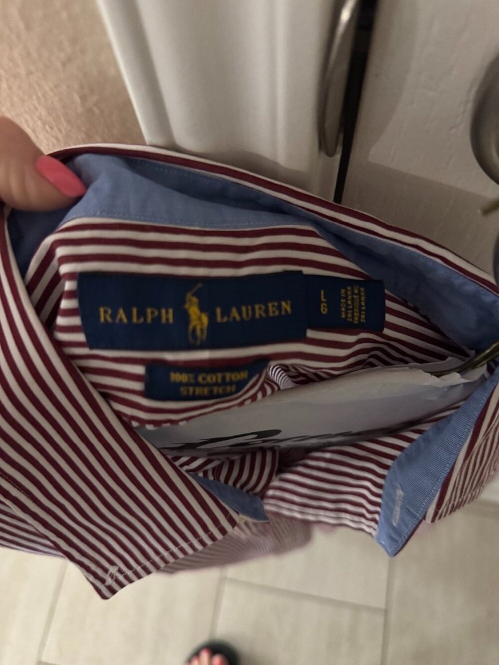 Polo Ralph Lauren Long Sleeve Maroon and White Striped Shirt Sz L